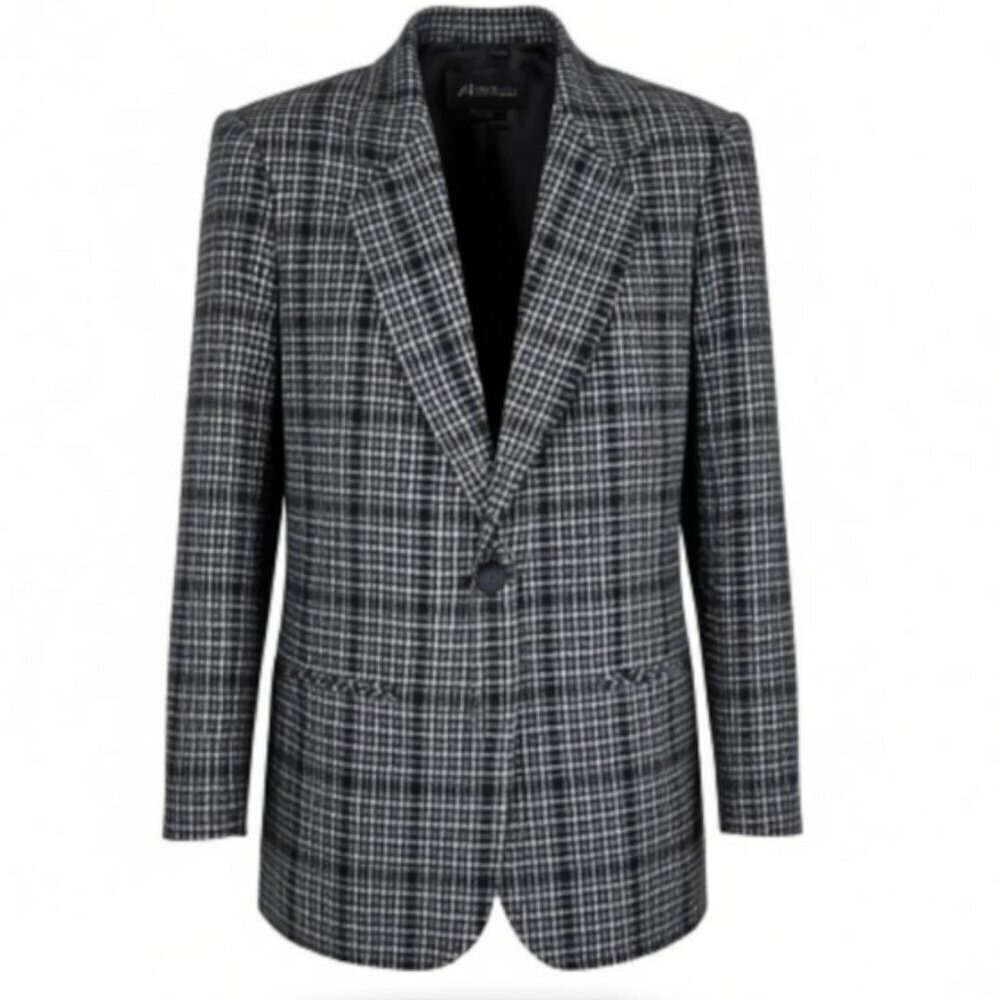 Sag Harbor Blazer Size 10P Black White Purple Plaid Pockets Wool Long Petite